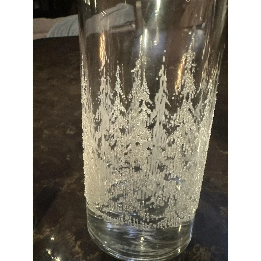 Vintage Frosted White Pine Tree Highball Glasses Set of 2 Winter Forest Tumblers
